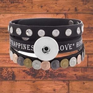 Black Leather Snap Button Bracelet